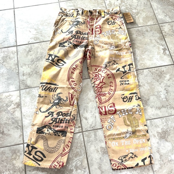 NWT New VANS Loose Fit Drill Chore Carpenter Pants All Over Print Canvas Size 34